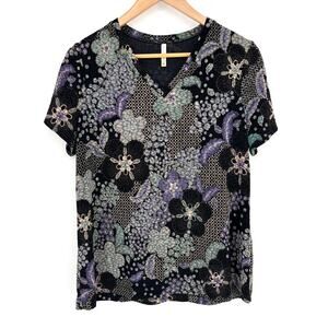 White Stag Multicolored Floral Gold Metallic Top Size L